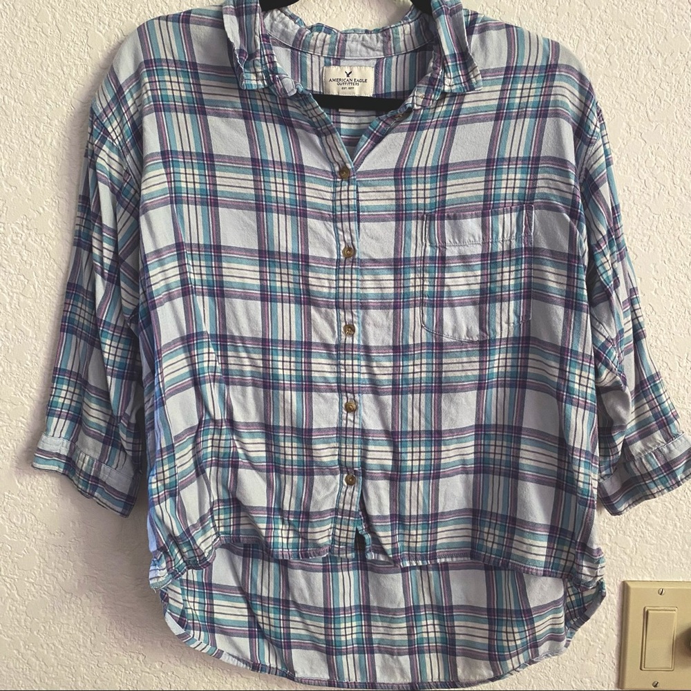 American Eagle Plaid High-Low Shirt